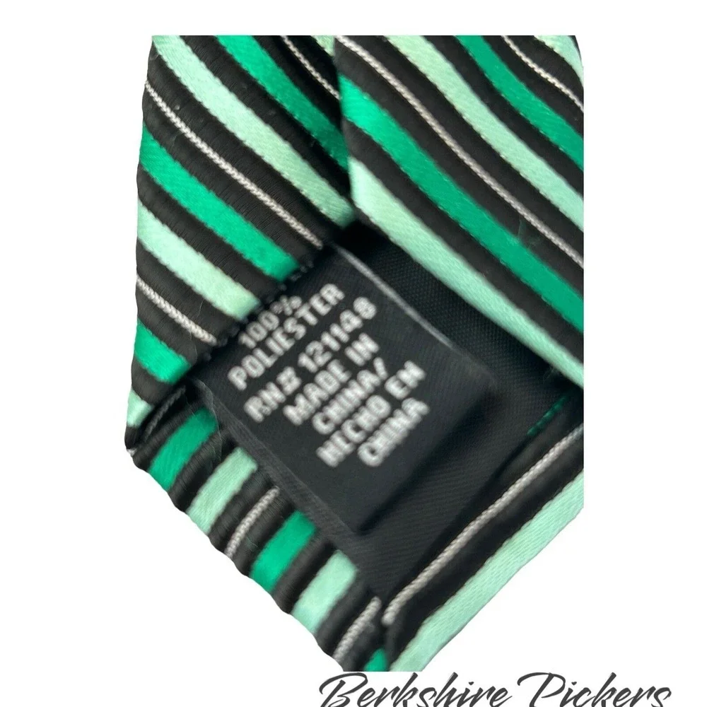 JF J Ferrar Mens Necktie Hand made Poly Green Shades Silver Mauve White Diagonal